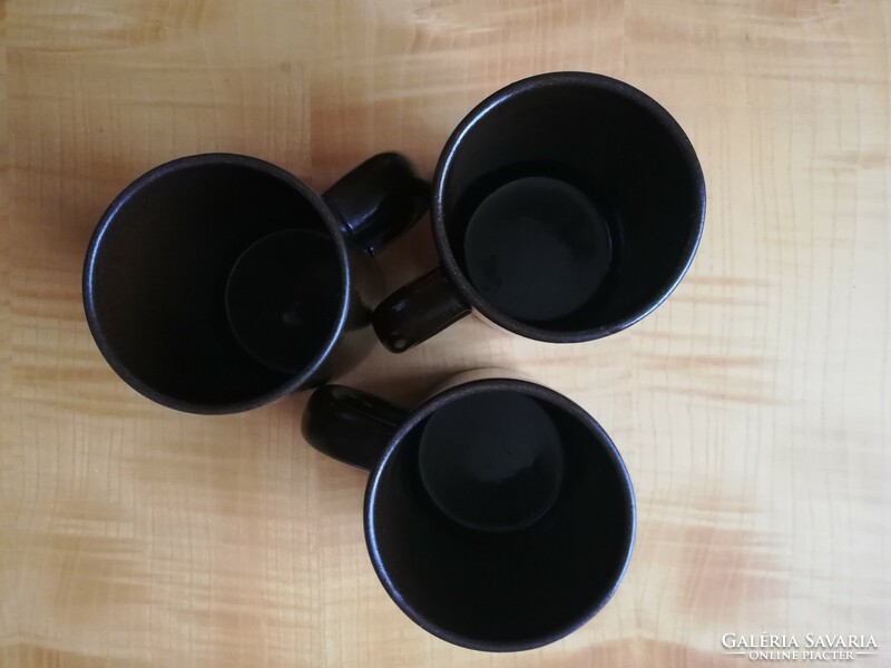 3 brown retro used mugs