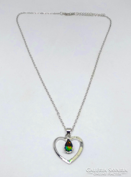 Silver-plated necklace, heart-shaped mystical topaz with stone pendant 230