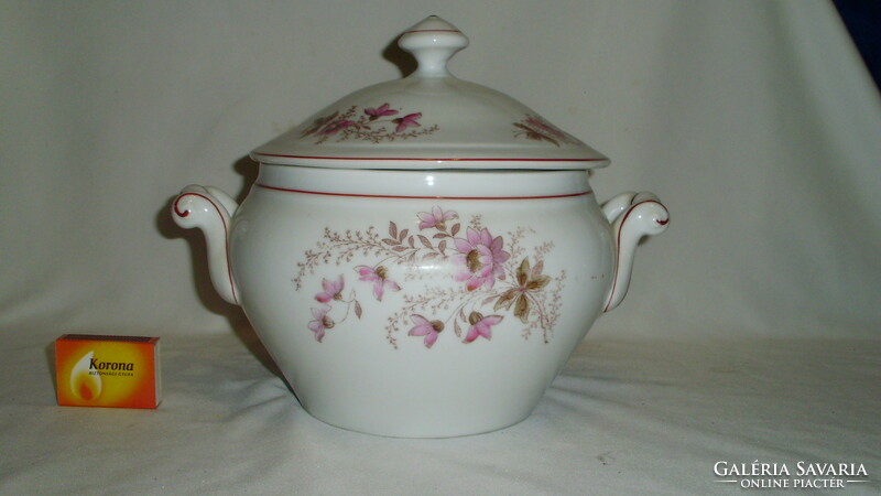 Antique, floral, porcelain, coma bowl with lid, soup bowl