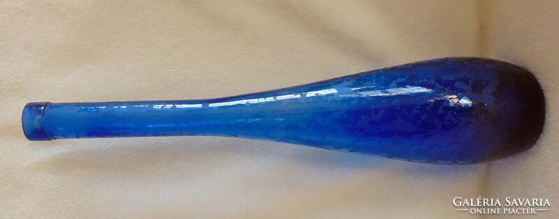Vastag, üvegében mintás magas kék váza   43 cm