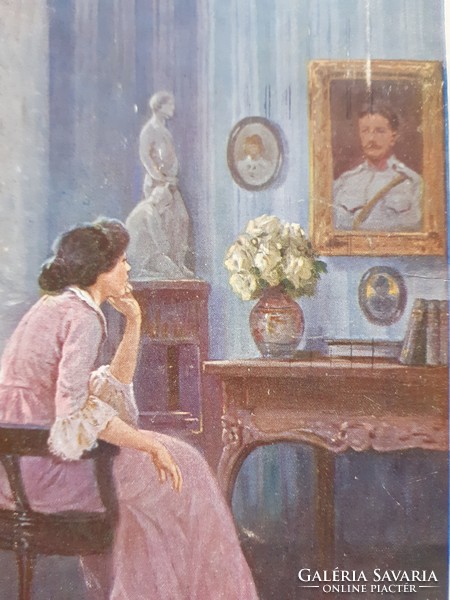 Régi képeslap 1915 hölgy katonakép művészeti levelezőlap