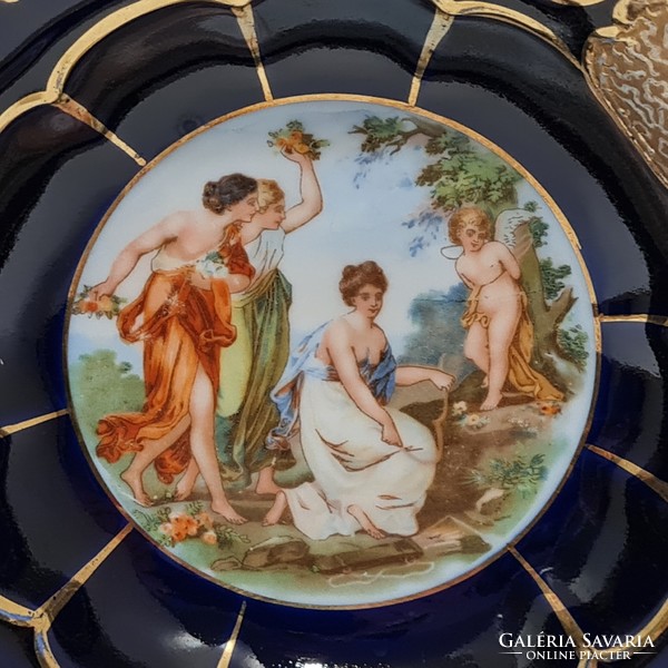 Czech Alt Vienna antique scene, blue-glazed, gilded porcelain decorative plate (2496)