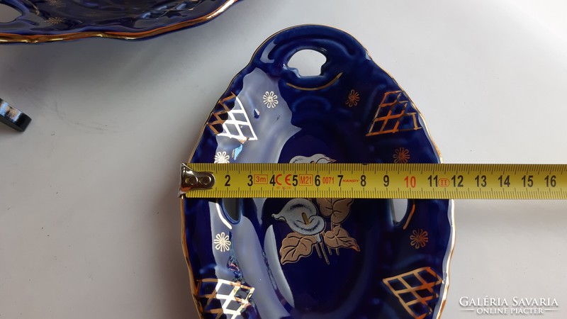 Cobalt blue - gold - white apulum bowl with openwork pattern - centerpiece, offering 2 pieces in one
