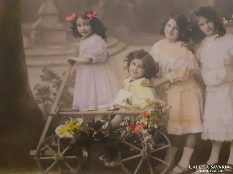 Old postcard photo postcard with little girls