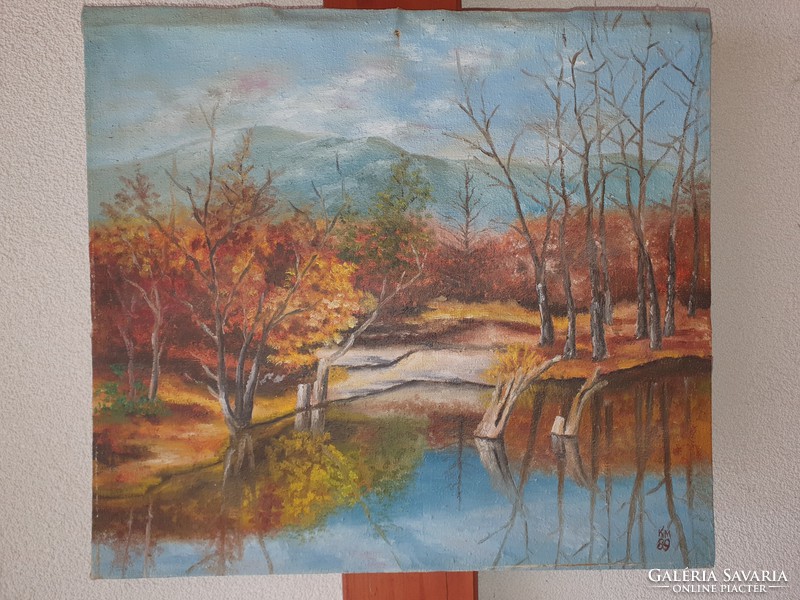 Autumn in the Carpathians, marked with oil, canvas painting