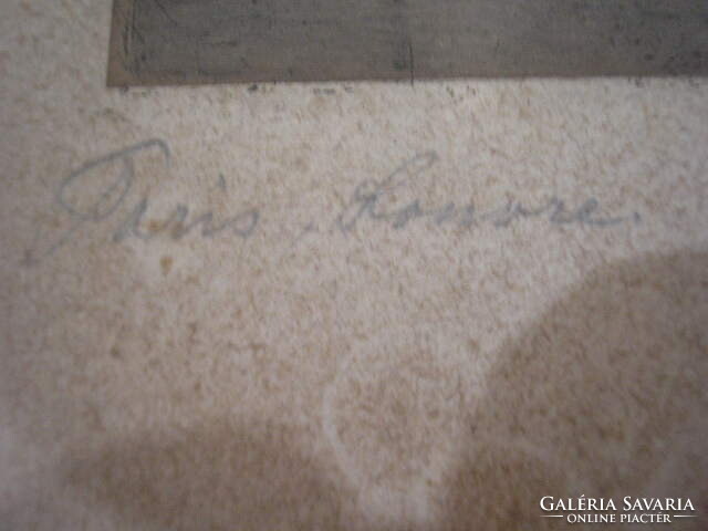 Antik rézkarc- "Paris, Louvre" jobb alsó sarkán 8000 kr. felirat.47 x 24 cm.szignó olvashatatlan