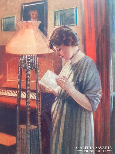 Old postcard 1916 lady reading lady art postcard