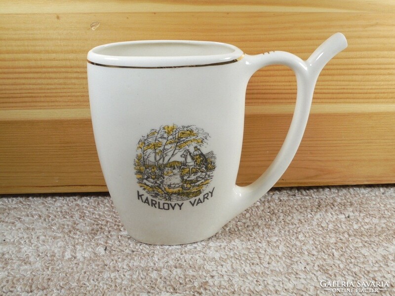 Retro old marked porcelain mug cure glass cure glass - karlovy vary spa souvenir