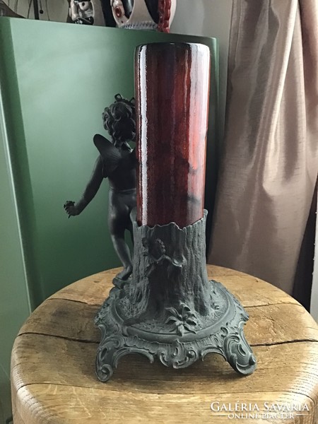 Antik francia Auguste Moreau Art Nuveau Puttós ón szobor váza tartó