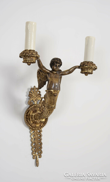Pair of gilded bronze wall arms - with an angel figure