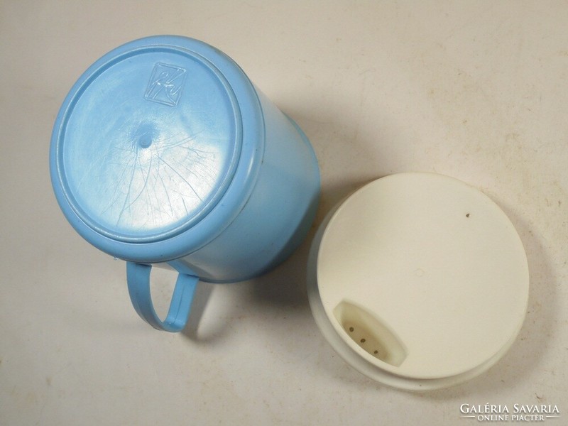 Retro old blue plastic pacifier baby bottle with cup lid - approx. From the 1970s