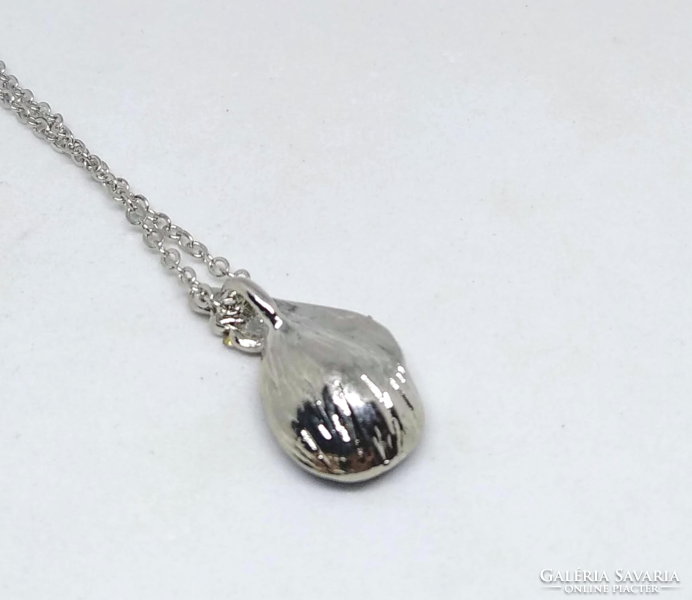 Silver-plated necklace with blue drop and white crystal pendant