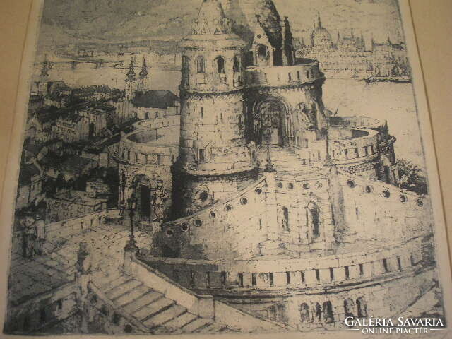 Fisherman's bastion, large-scale work - signed etching, signature unknown to me - 50 x 40 cm.