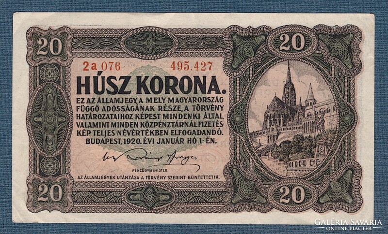 20 Korona 1920 sorszám között Pont  EF- aUNC