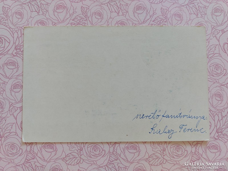 Régi húsvéti mini képeslap rajzos levelezőlap üdvözlőkártya bárány templom