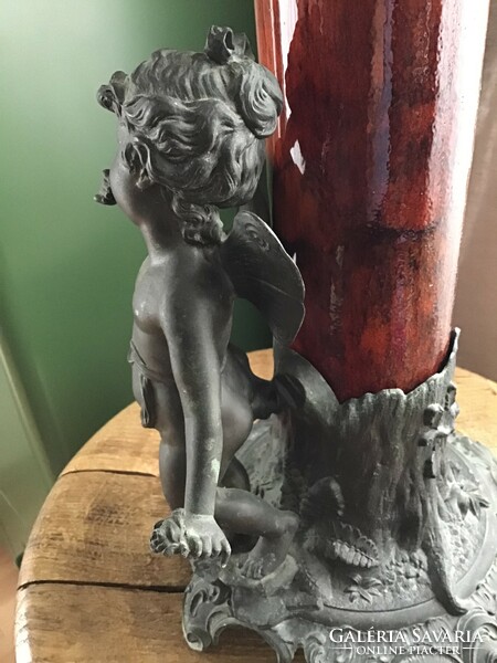Antique French Auguste Moreau art nuveau putto pewter statue vase holder