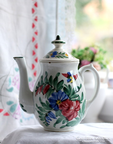 Rarity! The pieces of Körmöcbánya, birds, hand-painted millennium tea set in one