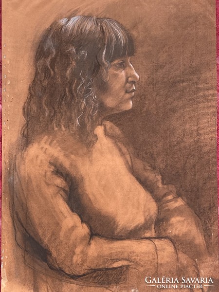 Female portrait charcoal drawing