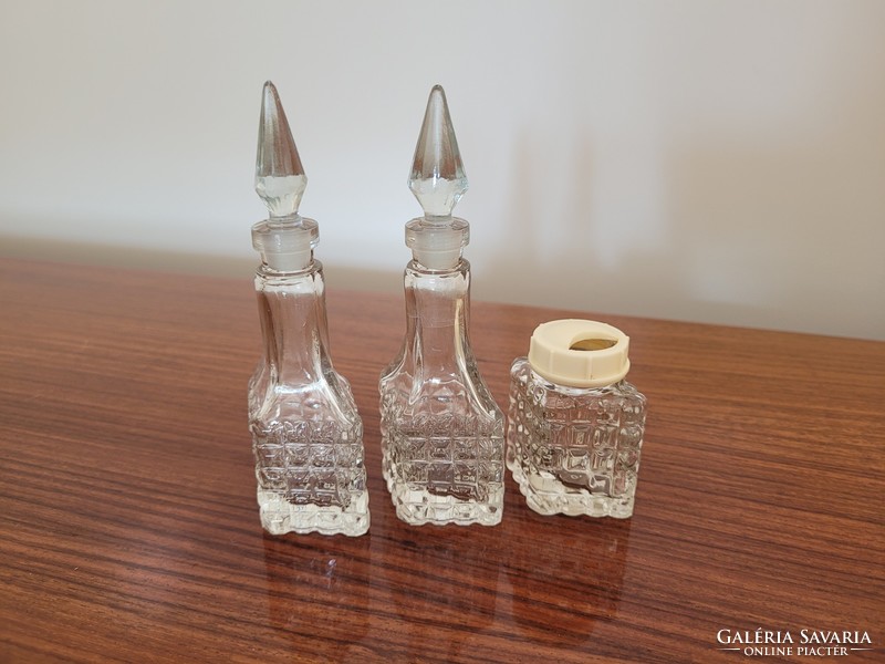 Retro olajtartó ecettartó sószóró üveg asztali fűszerkínáló 3 db
