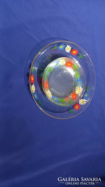 Retro glass compote plates with a gold border with a flower pattern