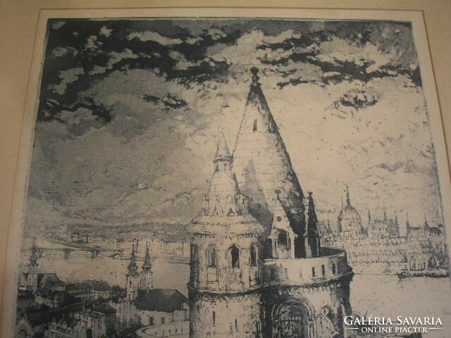 Fisherman's bastion, large-scale work - signed etching, signature unknown to me - 50 x 40 cm.