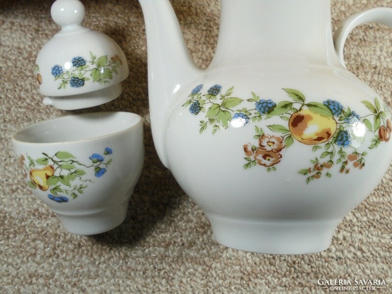 Régi JL MENAU német jelzett porcelán tea teás kanna csésze készlet - gyümölcs mintával