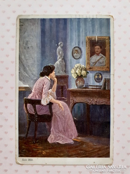 Régi képeslap 1915 hölgy katonakép művészeti levelezőlap