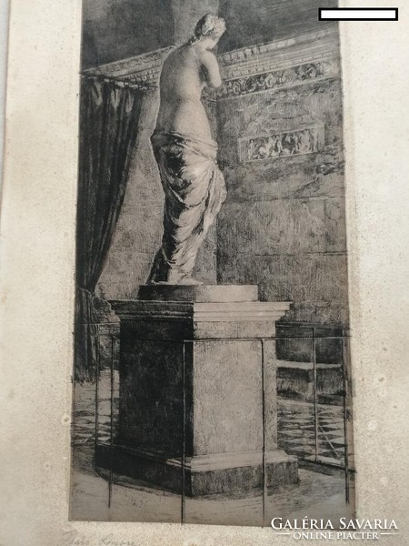 Antik rézkarc- "Paris, Louvre" jobb alsó sarkán 8000 kr. felirat.47 x 24 cm.szignó olvashatatlan