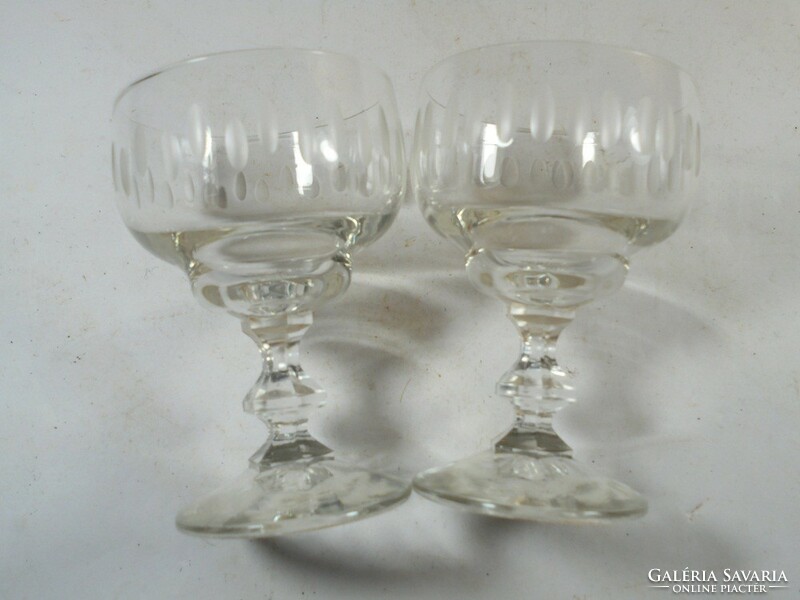 Retro old glass stemmed glass - liquor liqueur short drink alcohol glass set - 2 pcs