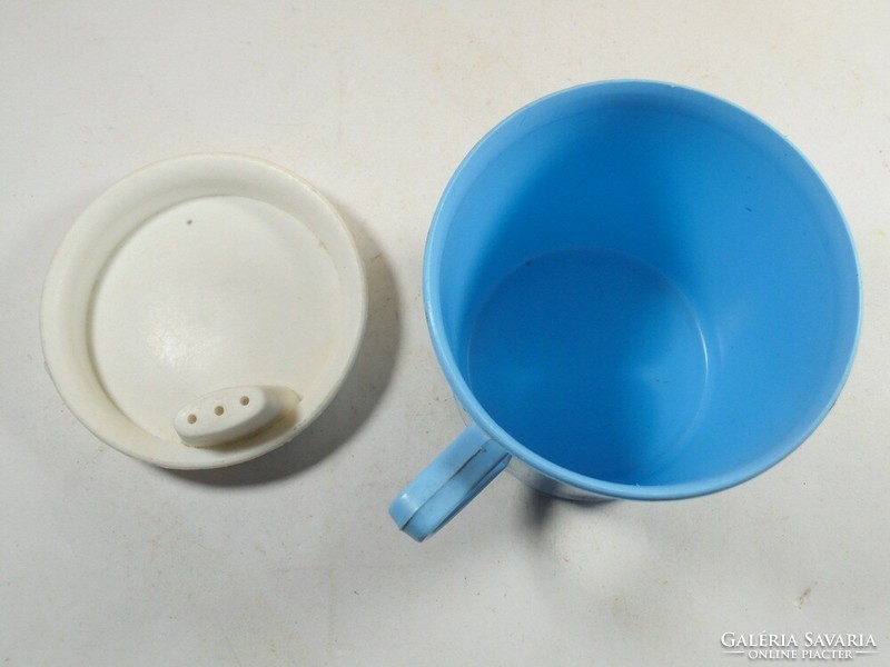 Retro old blue plastic pacifier baby bottle with cup lid - approx. From the 1970s
