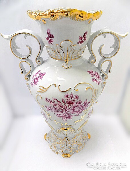 Hollóházi virágos barokk váza (ZAL-BI45802)