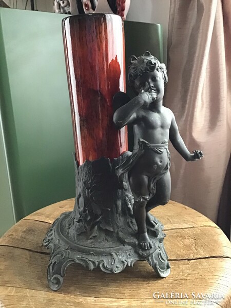 Antique French Auguste Moreau art nuveau putto pewter statue vase holder