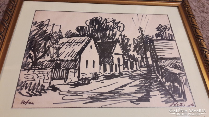 Matthias Réti street scene, ink drawing