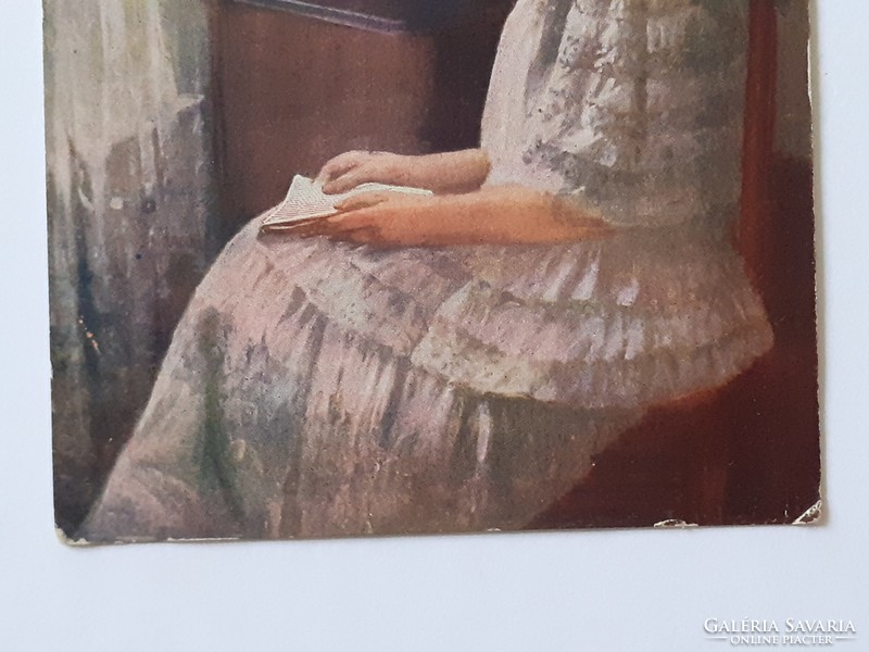 Old postcard 1917 reading lady art postcard