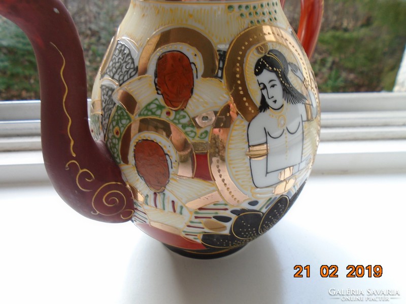 Satsuma moriage suzuki, kannon and rakan pattern, eggshell spout