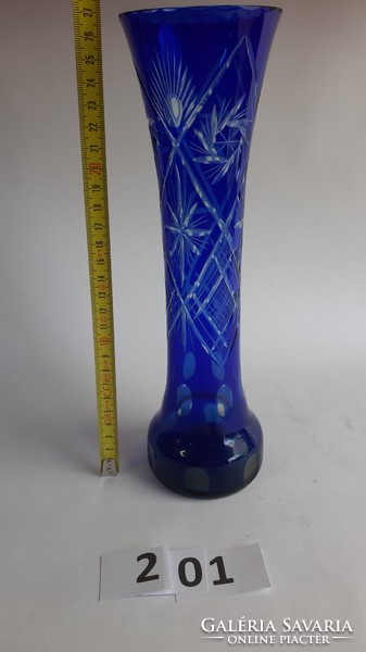 Gyönyörű kék csiszolt talpas kristály üveg váza 27 cm