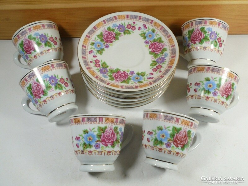 Régi keleti porcelán - virág mintás -  teáskészlet kávéskészlet tea kávé készlet- 6 személyes 12 db