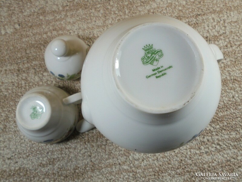 Old jl menau German marked porcelain tea teapot cup set - with fruit pattern