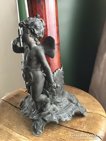 Antique French Auguste Moreau art nuveau putto pewter statue vase holder