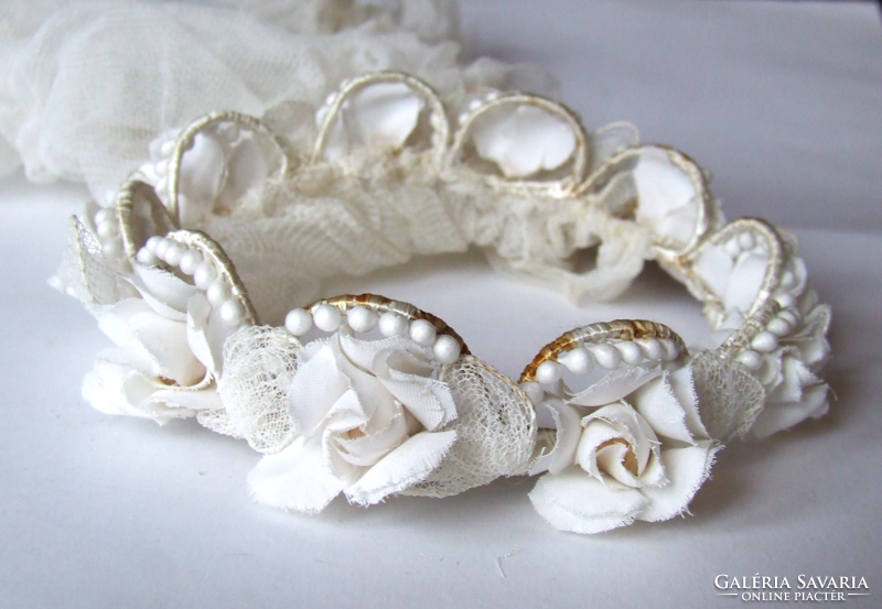 Antique small tiny mini bridesmaid headdress with veil for wedding or baptism, myrtle, tiara