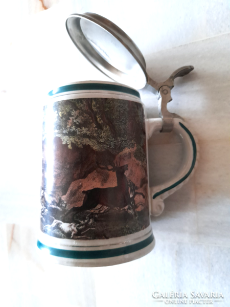 Antique marked rastal tin lid porcelain beer mug