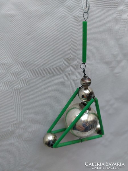 Régi üveg geometrikus karácsonyfadísz zöld üvegdísz 1 db