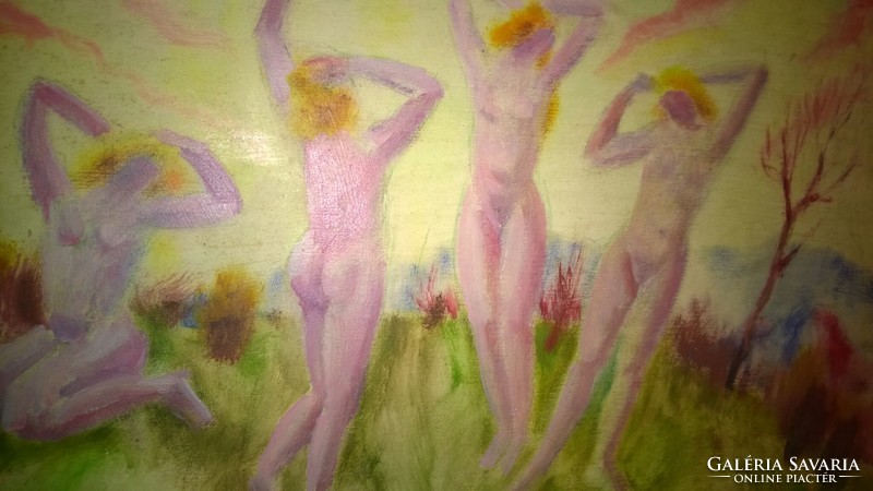 Art at an affordable price! Vajszada (1901-1977) nudes in a summer field painting, sign. 35X50 cm