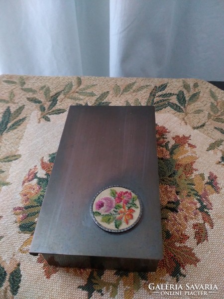 Metal card box decorated with applied art tapestry