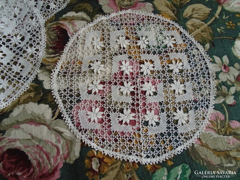 Antique hand-stitched tablecloth, coaster, napkin 6 pcs.