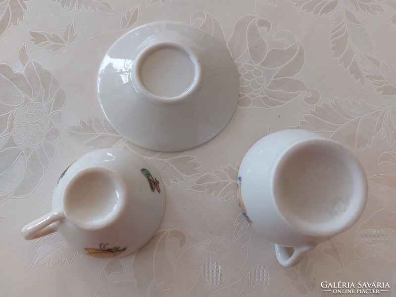 Régi játék porcelán kávés csésze tejkiöntő mini babakonyha kellék