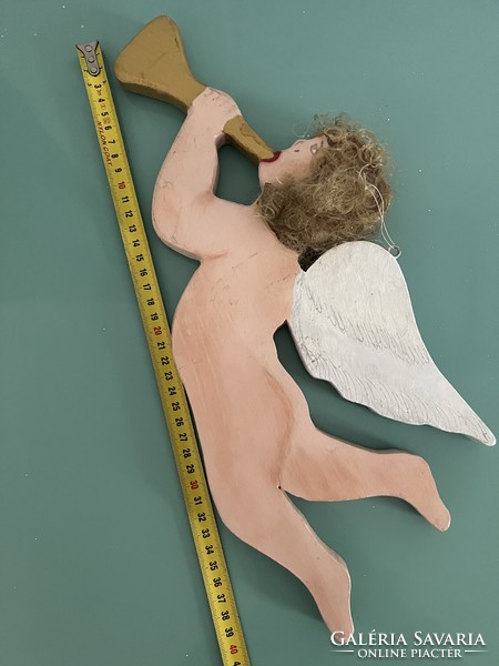 Old wooden trumpeter angel large size door or Christmas tree decoration