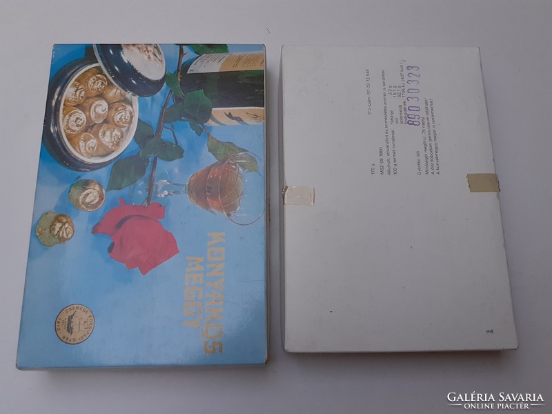 Retro Konyakos meggy 1989 bonbonos doboz Csemege Édesipari Gyár papírdoboz