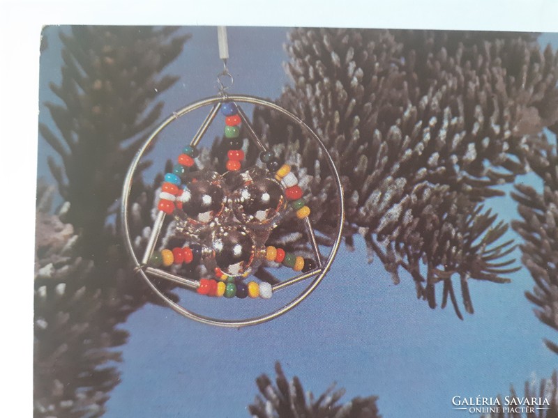 Retro képeslap régi fotó levelezőlap karácsonyfadíszekkel