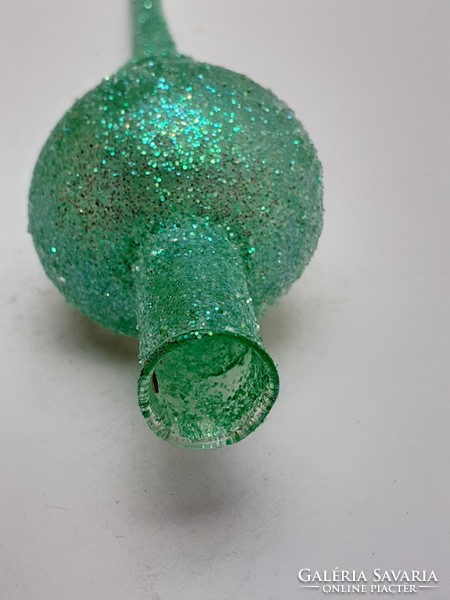 Retro üveg karácsonyfadísz zöld csillámos régi csúcsdísz üvegdísz
